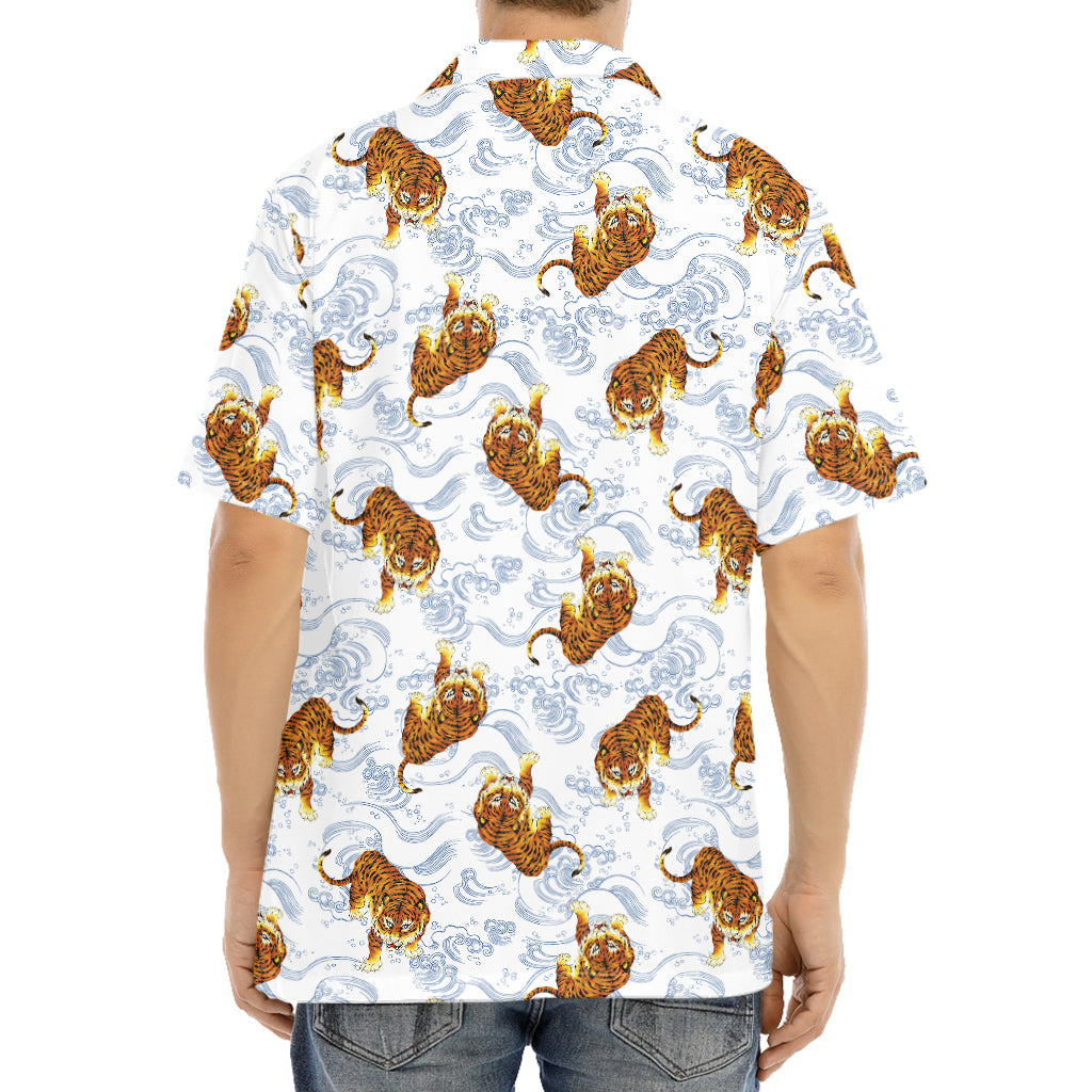 Japanese Tiger Pattern Print Aloha Shirt
