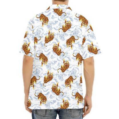 Japanese Tiger Pattern Print Aloha Shirt