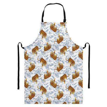 Japanese Tiger Pattern Print Bib Apron With Pocket