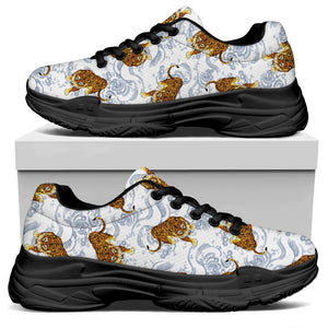 Japanese Tiger Pattern Print Black Chunky Shoes