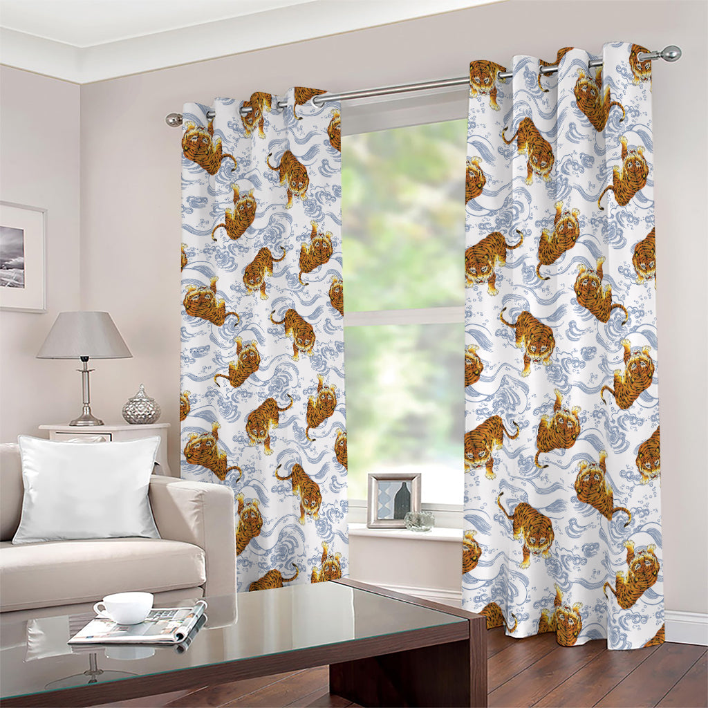 Japanese Tiger Pattern Print Blackout Grommet Curtains