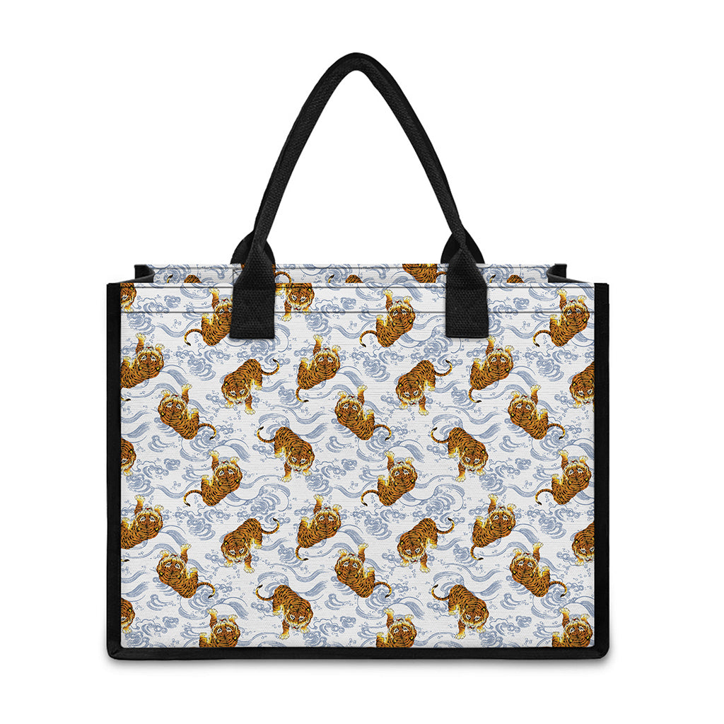 Japanese Tiger Pattern Print Canvas Tote Bag