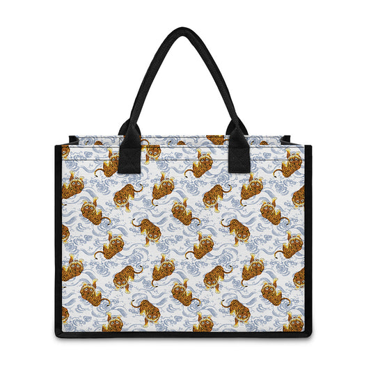 Japanese Tiger Pattern Print Canvas Tote Bag
