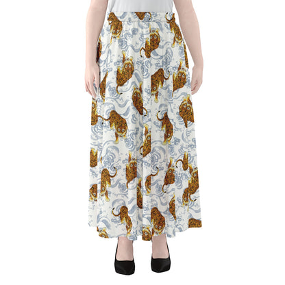 Japanese Tiger Pattern Print Chiffon Maxi Skirt