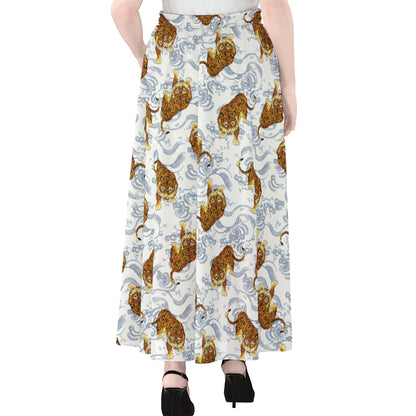 Japanese Tiger Pattern Print Chiffon Maxi Skirt
