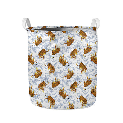 Japanese Tiger Pattern Print Collapsible Laundry Basket