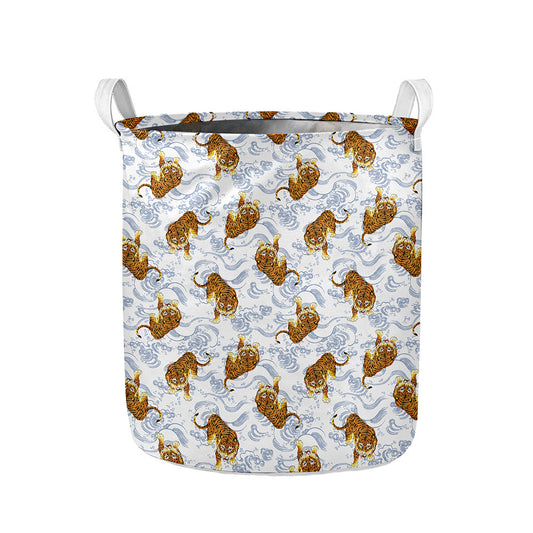 Japanese Tiger Pattern Print Collapsible Laundry Basket