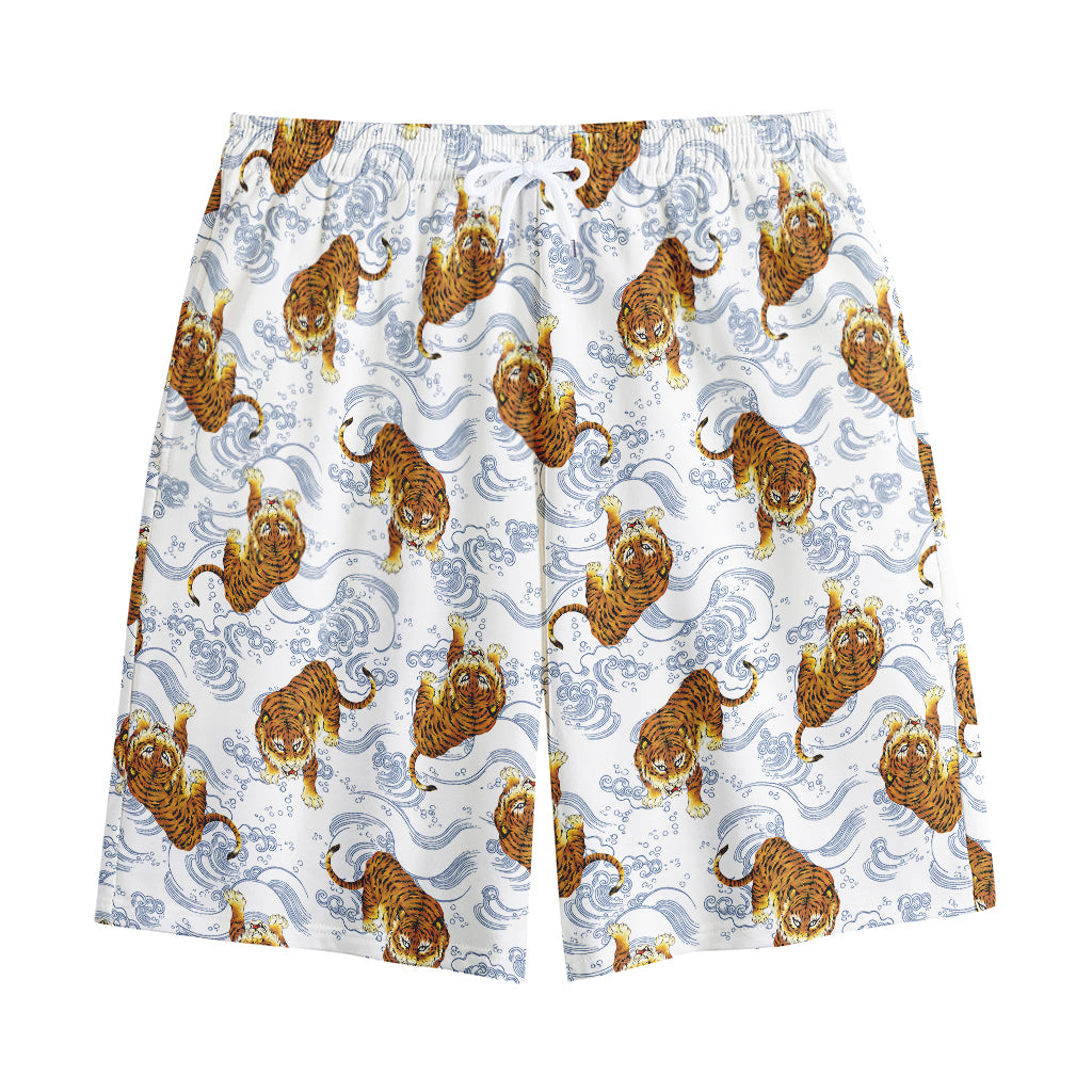 Japanese Tiger Pattern Print Cotton Shorts