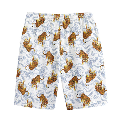 Japanese Tiger Pattern Print Cotton Shorts
