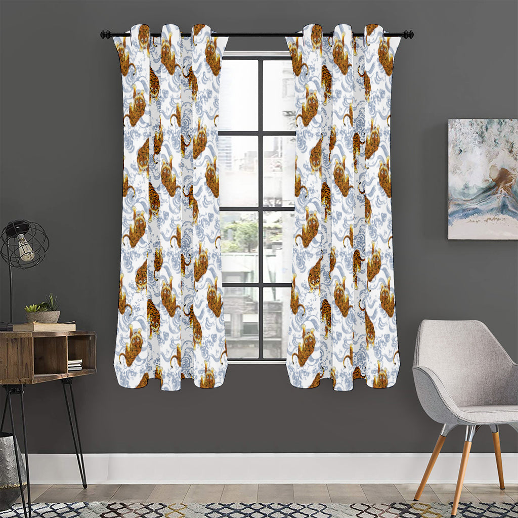 Japanese Tiger Pattern Print Curtain
