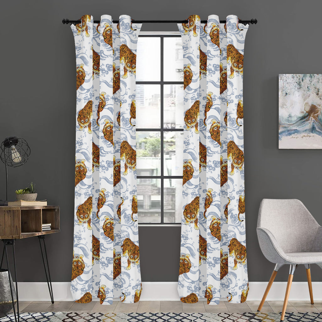 Japanese Tiger Pattern Print Curtain