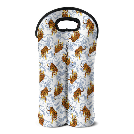 Japanese Tiger Pattern Print Double Neoprene Wine Tote