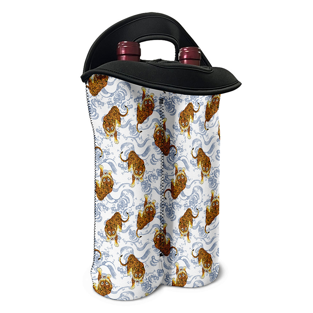Japanese Tiger Pattern Print Double Neoprene Wine Tote