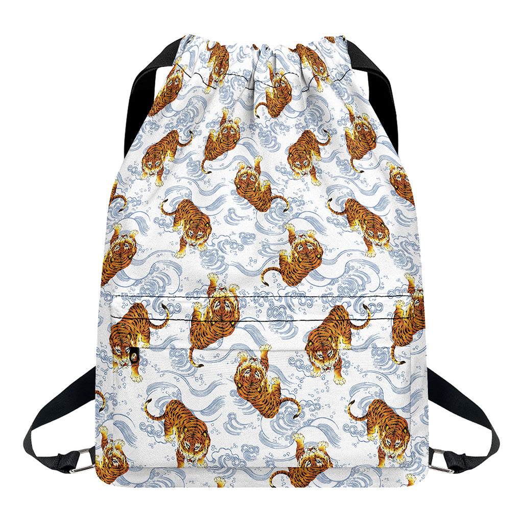 Japanese Tiger Pattern Print Drawstring Backpack