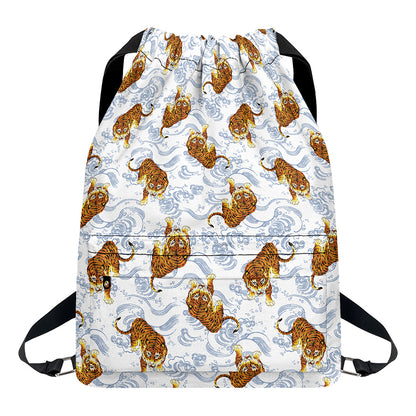 Japanese Tiger Pattern Print Drawstring Backpack