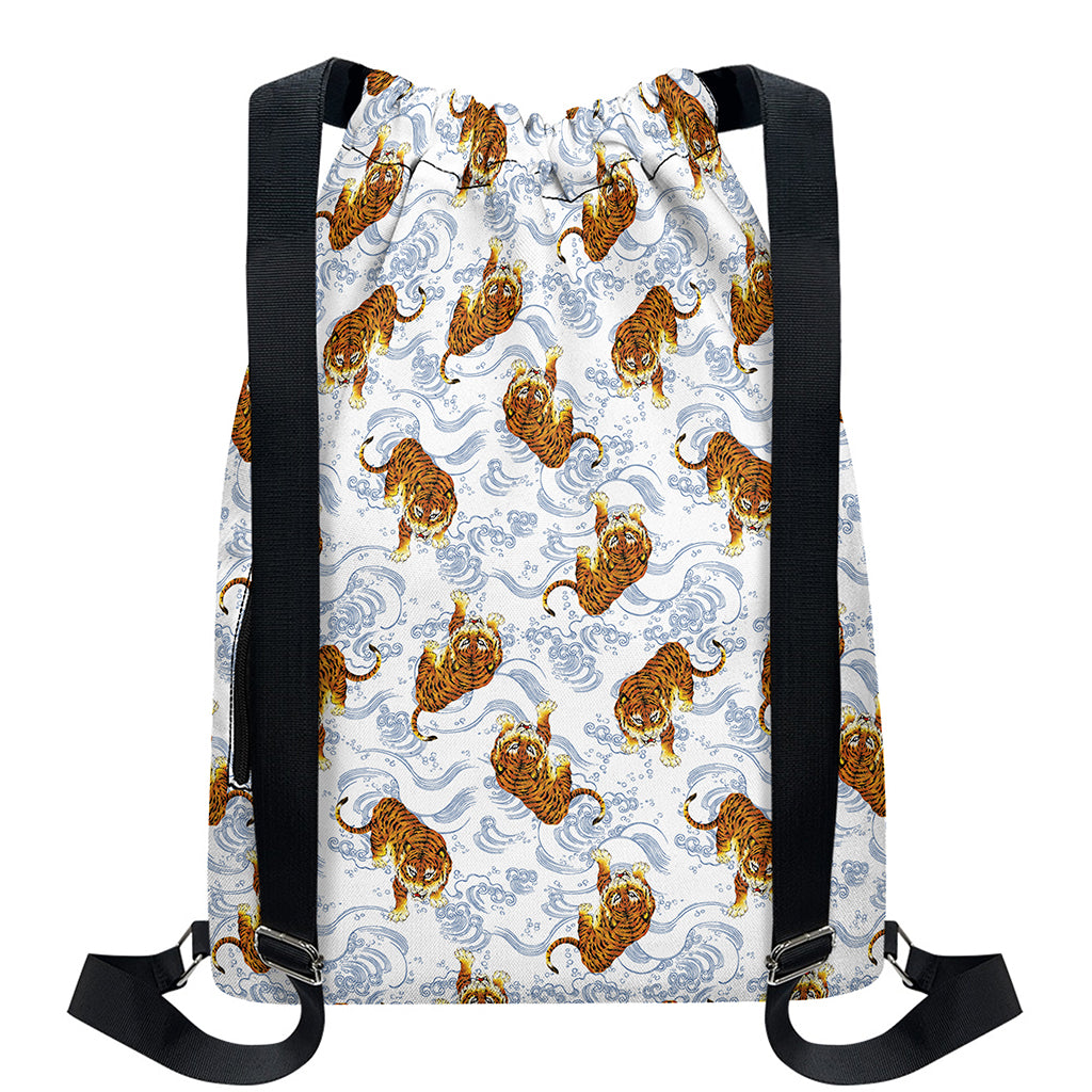 Japanese Tiger Pattern Print Drawstring Backpack