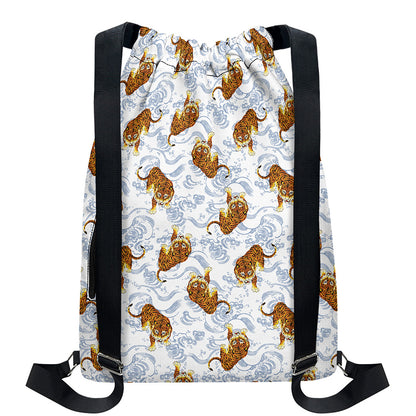 Japanese Tiger Pattern Print Drawstring Backpack