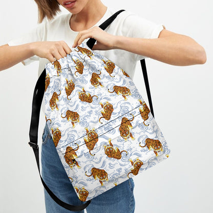 Japanese Tiger Pattern Print Drawstring Backpack