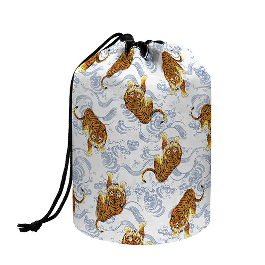 Japanese Tiger Pattern Print Drawstring Makeup Bag