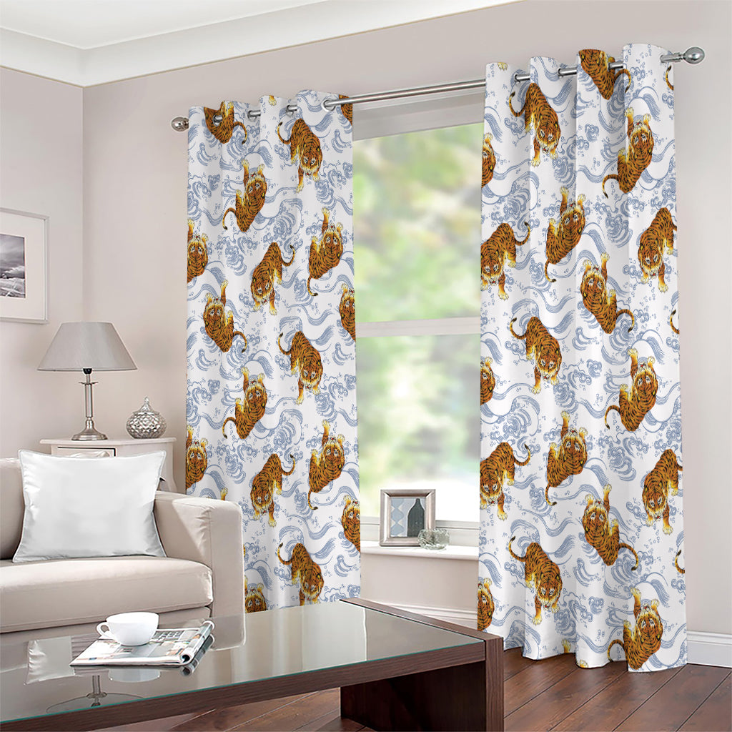 Japanese Tiger Pattern Print Extra Wide Grommet Curtains