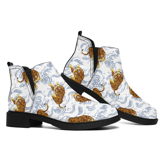 Japanese Tiger Pattern Print Flat Ankle Boots