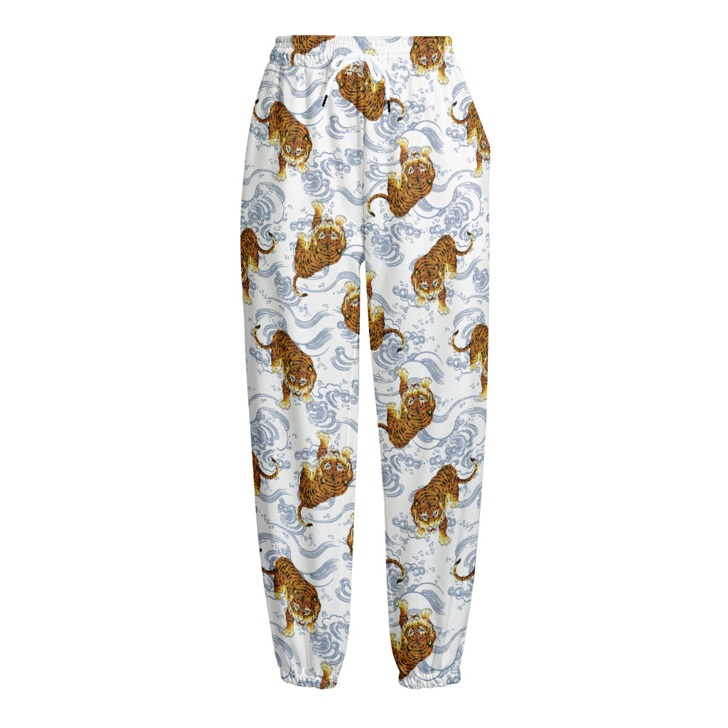Japanese Tiger Pattern Print Fleece Lined Knit Pants