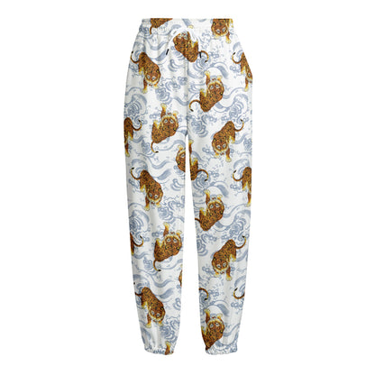 Japanese Tiger Pattern Print Fleece Lined Knit Pants