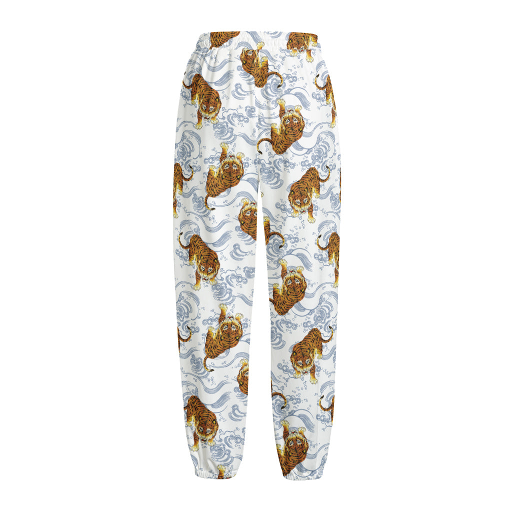 Japanese Tiger Pattern Print Fleece Lined Knit Pants