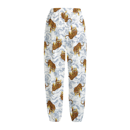 Japanese Tiger Pattern Print Fleece Lined Knit Pants