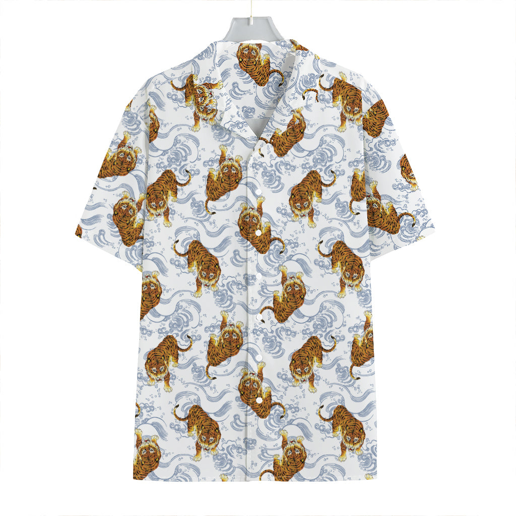 Japanese Tiger Pattern Print Hawaiian Shirt