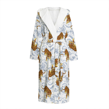 Japanese Tiger Pattern Print Hooded Bathrobe