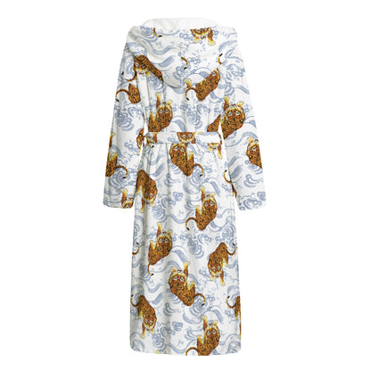 Japanese Tiger Pattern Print Hooded Bathrobe