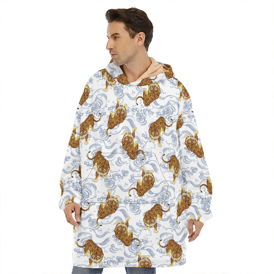 Japanese Tiger Pattern Print Hoodie Blanket
