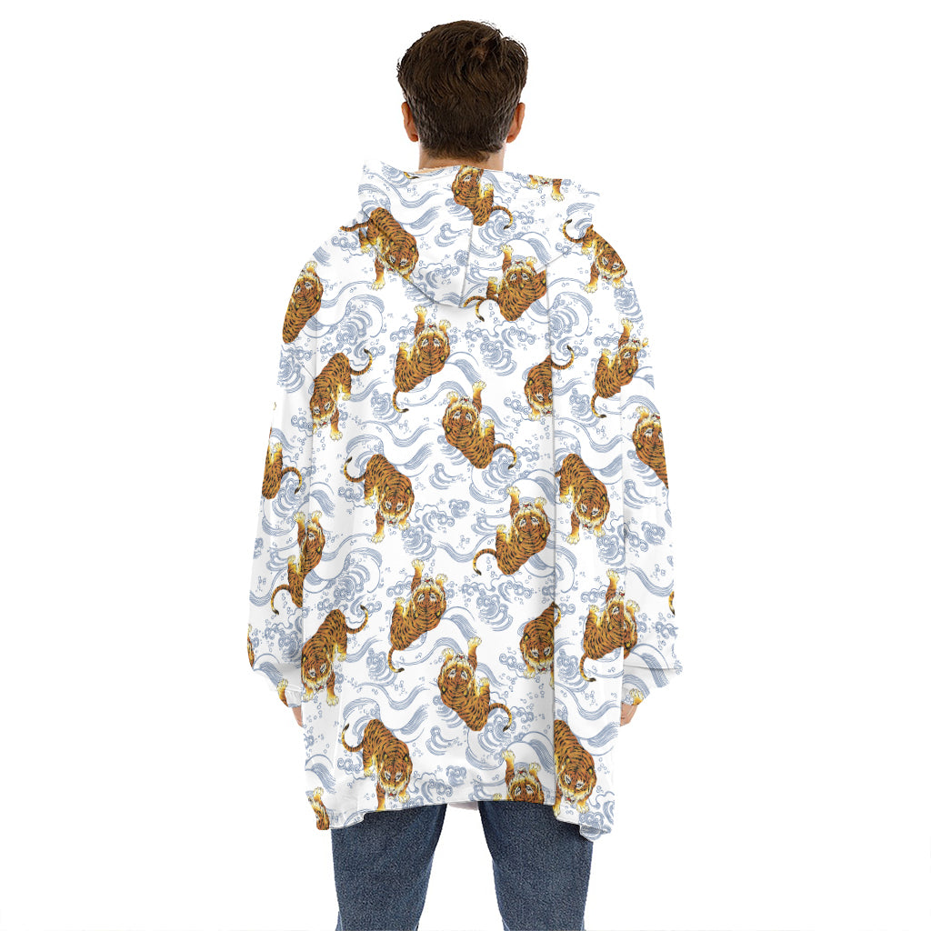 Japanese Tiger Pattern Print Hoodie Blanket