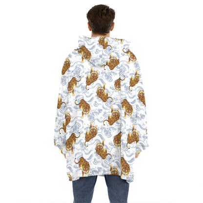 Japanese Tiger Pattern Print Hoodie Blanket