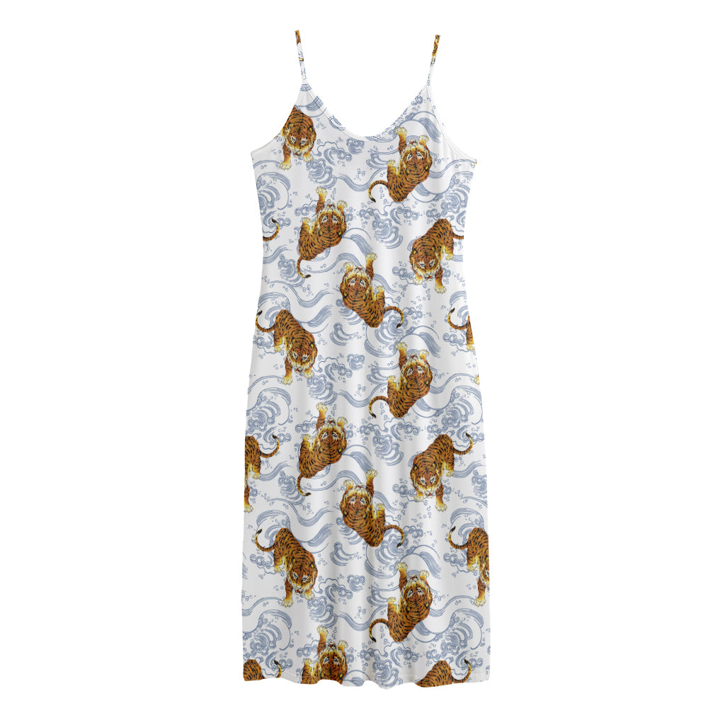 Japanese Tiger Pattern Print Jersey Midi Cami Dress