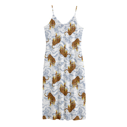 Japanese Tiger Pattern Print Jersey Midi Cami Dress