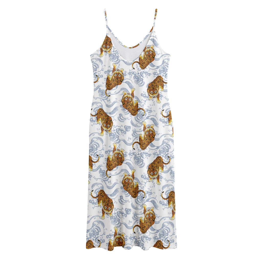 Japanese Tiger Pattern Print Jersey Midi Cami Dress
