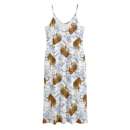 Japanese Tiger Pattern Print Jersey Midi Cami Dress