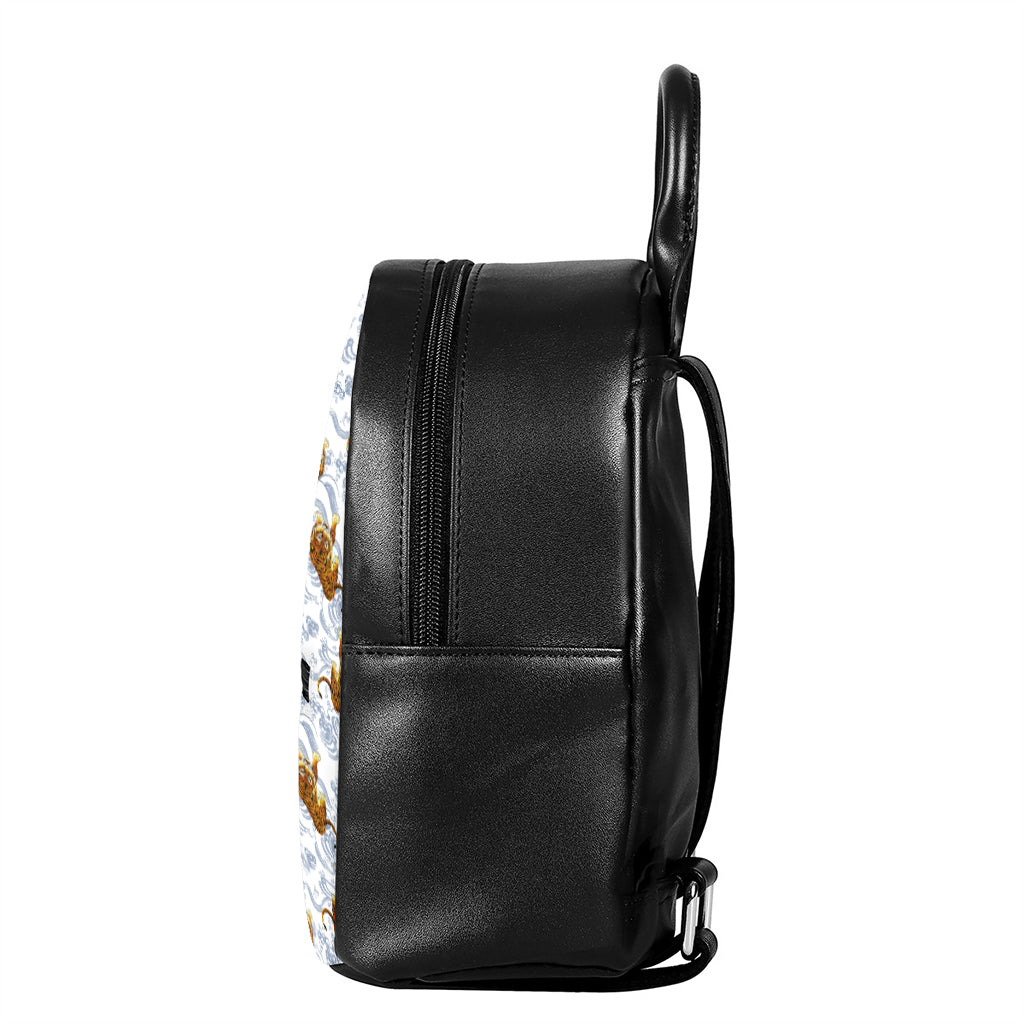 Japanese Tiger Pattern Print Leather Backpack