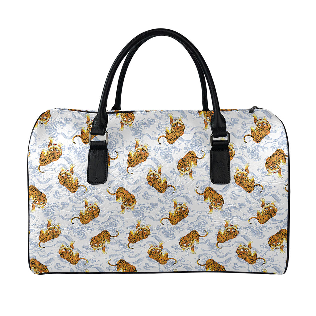 Japanese Tiger Pattern Print Leather Duffle Bag