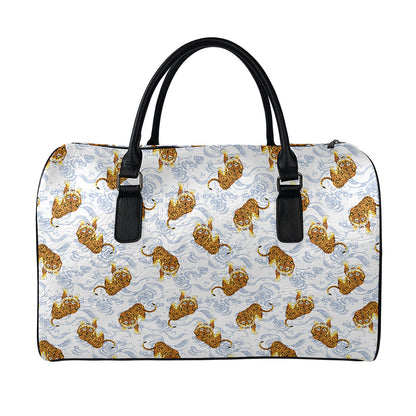 Japanese Tiger Pattern Print Leather Duffle Bag