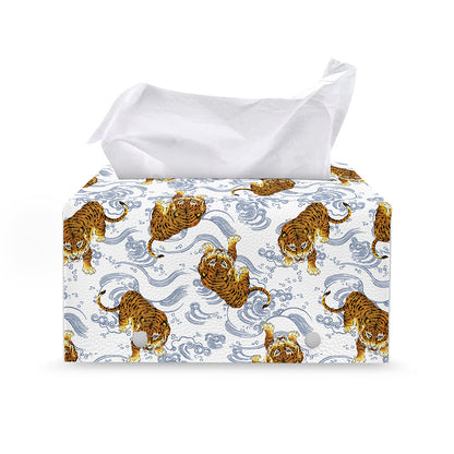 Japanese Tiger Pattern Print Leather Tissue Box Cover