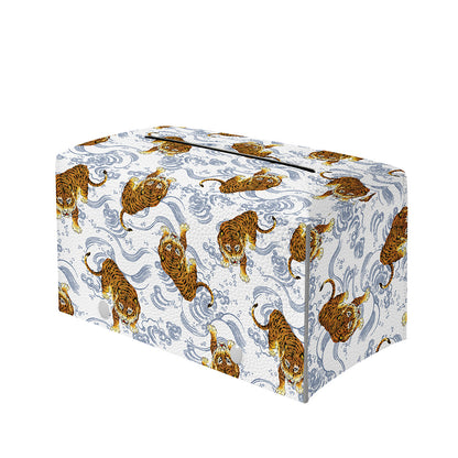 Japanese Tiger Pattern Print Leather Tissue Box Cover