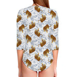 Japanese Tiger Pattern Print Long Sleeve Swimsuit