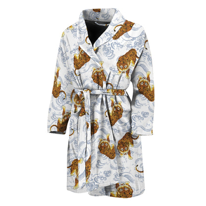 Japanese Tiger Pattern Print Men's Bathrobe