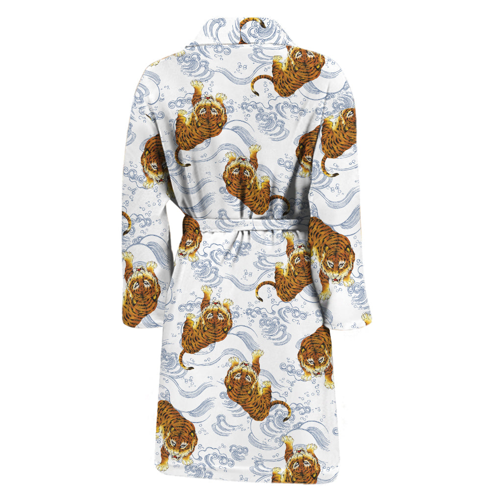 Japanese Tiger Pattern Print Men's Bathrobe