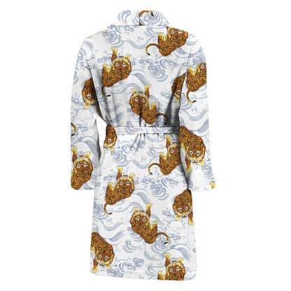 Japanese Tiger Pattern Print Men's Bathrobe