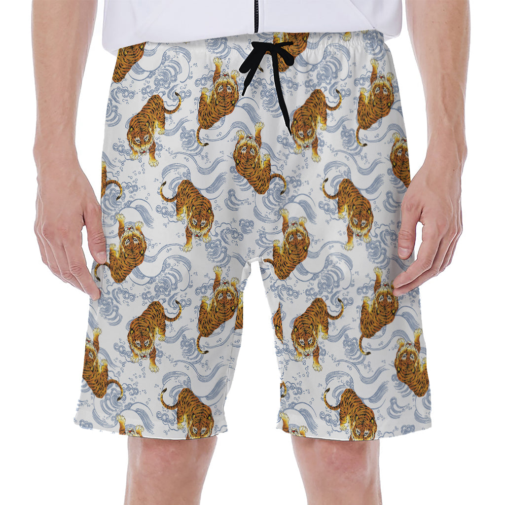 Japanese Tiger Pattern Print Men's Beach Shorts