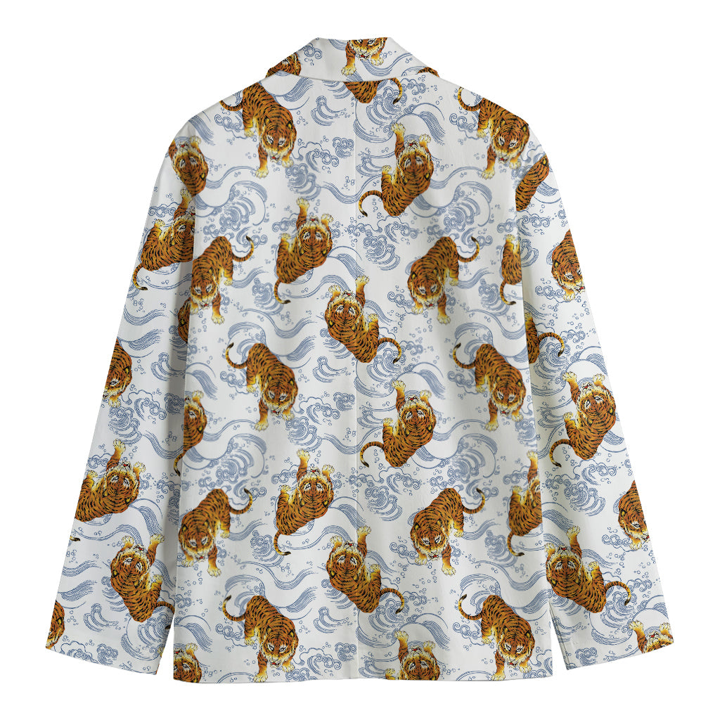 Japanese Tiger Pattern Print Men's Cotton Blazer